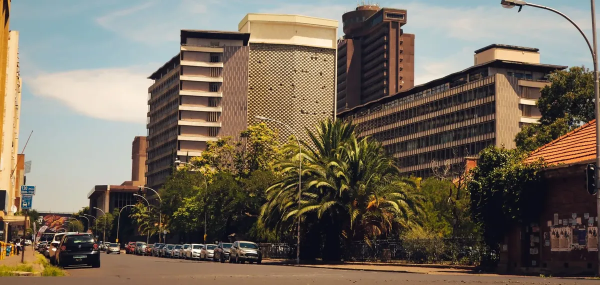 Bloemfontein cityscape below Naval Hill, Free State, South Africa.