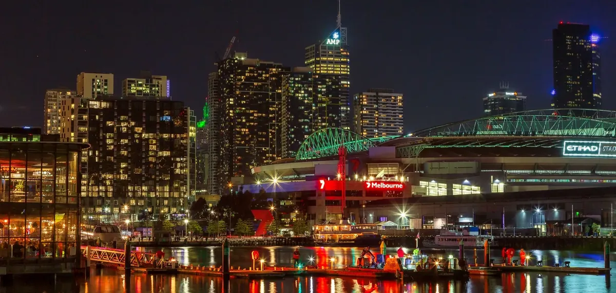The Melbourne skyline across the Yarra River.