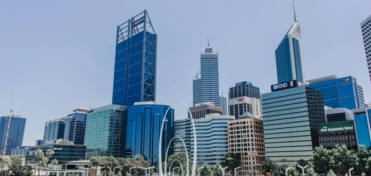 Perth city skyline and the Swan River, Western Australia