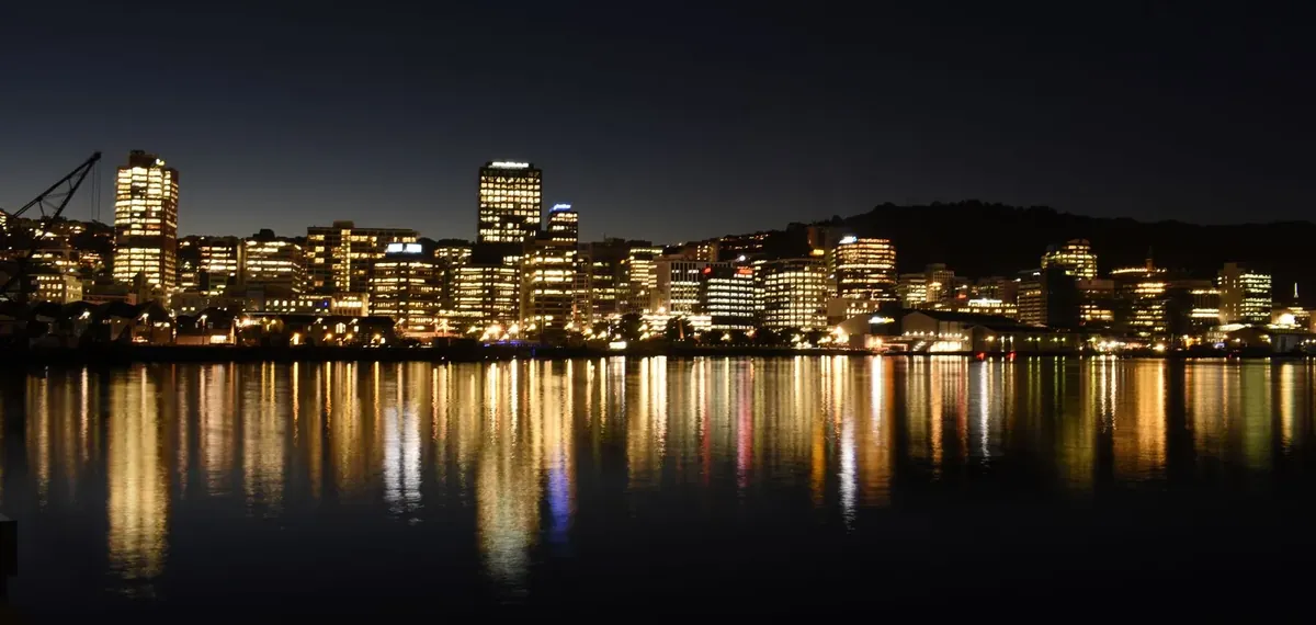 Wellington harbour and city, New Zealand.