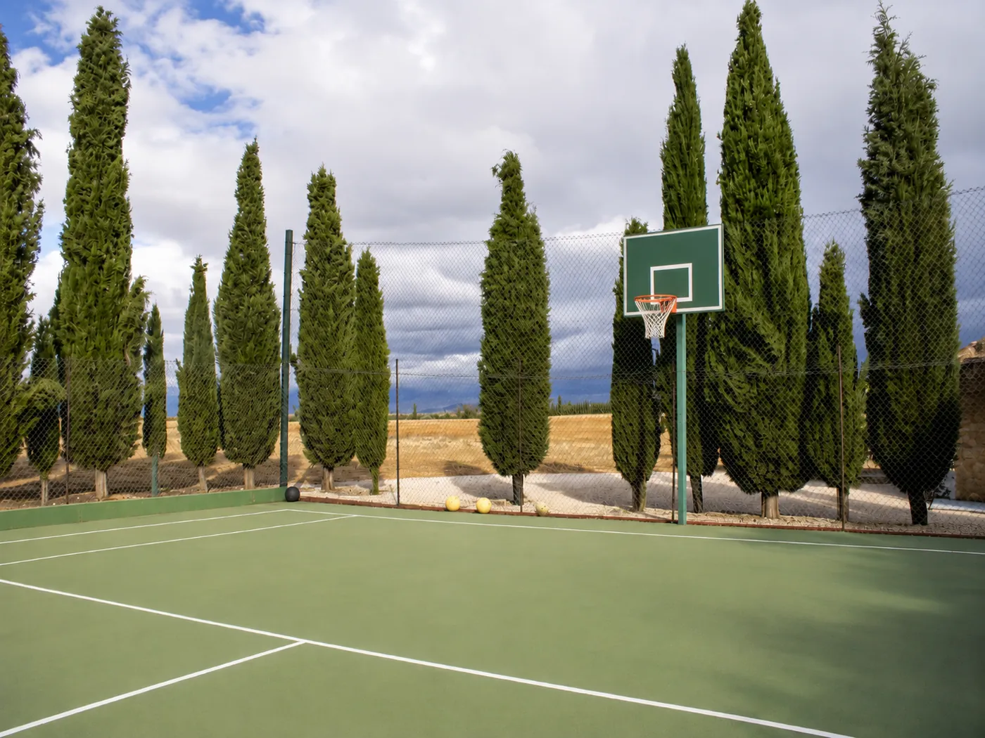 The tennis and basketball court in the grounds at Sierra Recovery.
